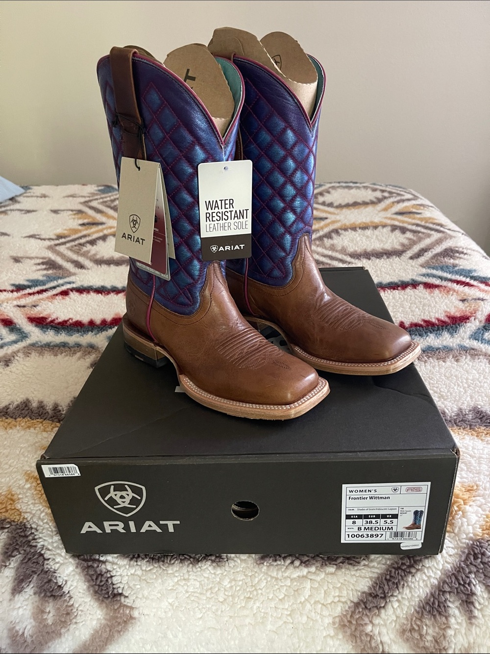Ariat Brown Leather Boots with Quilted Purple Shaft
